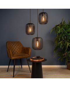 Sort industri pendler lampe stål, Pietro