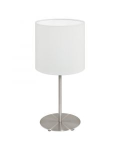 Hvid modern bordlampe stof, Abano, med brytare