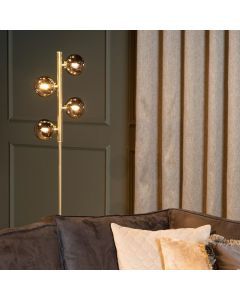 Guld gulv lampe retro, Tycho, med brytare
