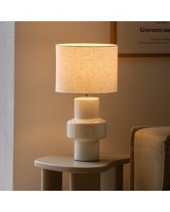 Keramik bordlampe beige, Dugan, med brytare