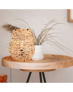 Rattan bordlampe brun, Lycke, med brytare