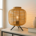 Rattan bordlampe brun, Pinar, med brytare