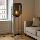 Retro gulv lampe grå, Roxy, med brytare