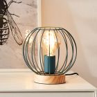 Træ bordlampe blå, Donato, med brytare