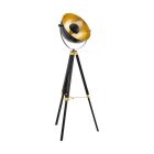 Sort modern trebenet gulvlampe stål, Nickolas, med brytare
