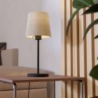 Sort modern bordlampe stof, Siham, med brytare
