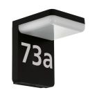 Sort modern husnummer med lys aluminium, Gerline, 10W, 3000K LED, IP44
