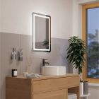 Grå modern spejl med lys glas, Bibi, 15,7W, varm til kold hvid justerbar LED, IP44, med brytare