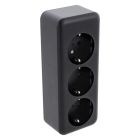 Q-Link overflademonteret stikdåse 3-vejs, med børnesikring og beskyttelseskontakt, sort