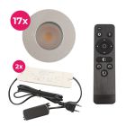 17 krom spot til udhæng Dico, IP65 med tilslutningssæt og fjernbetjening