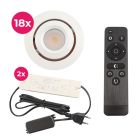 18 kipbar spots til udhæng Rona, IP44, med tilslutningssæt og fjernbetjening, hvid