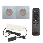 2 firkantede krom spot til udhæng Dico, IP65 med tilslutningssæt og fjernbetjening