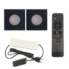 2 firkantede sorte spot til udhæng Dico, IP65 med tilslutningssæt og fjernbetjening