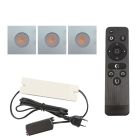 3 firkantede krom spot til udhæng Dico, IP65 med tilslutningssæt og fjernbetjening