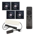 4 kipbar spots til udhæng Rona firkant, IP44, med tilslutningssæt og fjernbetjening, sort