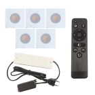 5 firkantede hvide spot til udhæng Dico, IP65 med tilslutningssæt og fjernbetjening