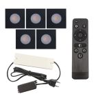 5 firkantede sorte spot til udhæng Dico, IP65 med tilslutningssæt og fjernbetjening