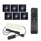 6 kipbar spots til udhæng Rona firkant, IP44, med tilslutningssæt og fjernbetjening, sort