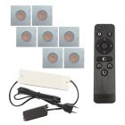 7 firkantede krom spot til udhæng Dico, IP65 med tilslutningssæt og fjernbetjening