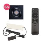 10 kipbar spots til udhæng Rona firkant, IP44, med tilslutningssæt og fjernbetjening, sort