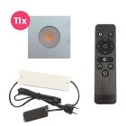 11 firkantede krom spot til udhæng Dico, IP65 med tilslutningssæt og fjernbetjening