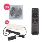 13 kipbar spots til udhæng Rona firkant, IP44, med tilslutningssæt og fjernbetjening, krom