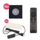 15 firkantede sorte spot til udhæng Dico, IP65 med tilslutningssæt og fjernbetjening