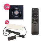 15 kipbar spots til udhæng Rona firkant, IP44, med tilslutningssæt og fjernbetjening, sort