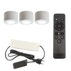 3 runde hvide påbygningsspots veranda Vasso, IP44 med tilslutningssæt og fjernbetjening