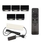 5 firkantede sorte påbygningsspots veranda Fredo, IP44 med tilslutningssæt og fjernbetjening