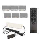 6 firkantede krom påbygningsspots veranda Fredo, IP44 med tilslutningssæt og fjernbetjening