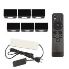 6 firkantede sorte påbygningsspots veranda Fredo, IP44 med tilslutningssæt og fjernbetjening