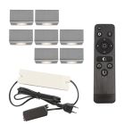 7 firkantede krom påbygningsspots veranda Fredo, IP44 med tilslutningssæt og fjernbetjening