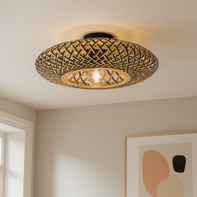 Rattan plafond brun, Heimen