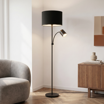 Modern læselampe gulv sort, Zev, med brytare