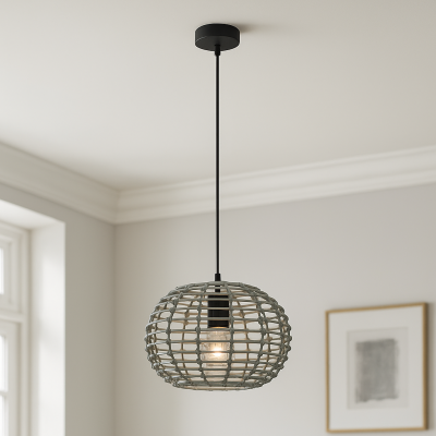 Rattan pendler lampe grå, Roza