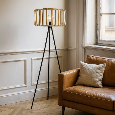 Bambus gulv lampe brun, Tina, med brytare