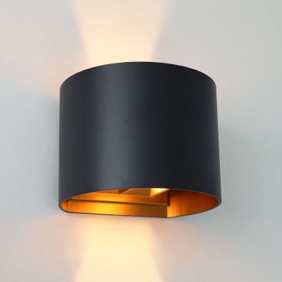Up down væglampe sort med gylden indeni, Dion, 6W, 2700K LED, IP65