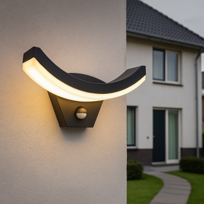 Modern udendørs væglampe med bevægelsessensor sort, Annemay, 7W, 3000K LED, IP54