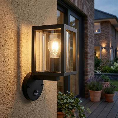 Modern udendørs væglampe med bevægelsessensor sort, Amalie, IP54