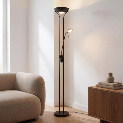 Modern læselampe gulv sort, Salvador, 18W, 3000K LED, med brytare