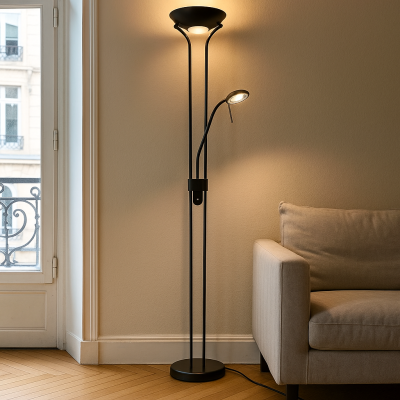 Modern læselampe gulv sort, Salvador, 18W, 3000K LED, med brytare