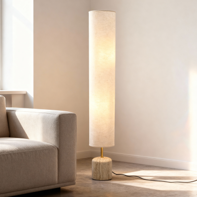 Modern gulv lampe beige, Ghislaine, med brytare