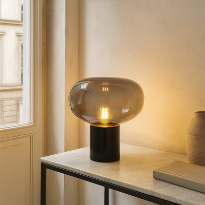 Marmor bordlampe grå, Alan, med brytare