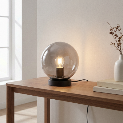 Modern bordlampe grå, Dolf, med brytare