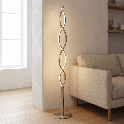 Design gulv lampe sølv, Kuno, 36W, 3000K LED, 3 trins lysdæmper