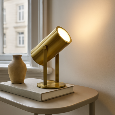 Modern genopladelig bordlampe messing, Elko, 2W, 3000K LED, med brytare