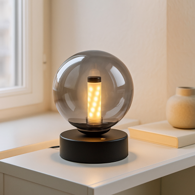 Modern genopladelige bordlampe sort, Theo, 2W, 3000K LED, IP44, 3 trins lysdæmper