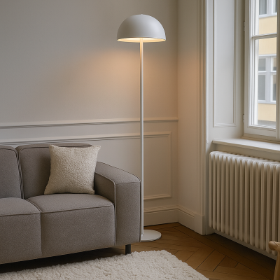 Retro gulv lampe hvid, Douwe, 4W, dim to warm LED, med beröringsdimmer