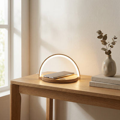 Træ bordlampe plast, Erhan, 2W, 3000K LED, med brytare